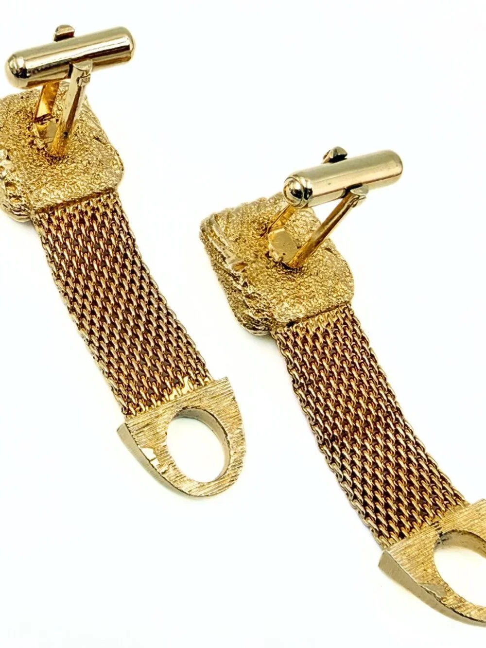 Distinguished MCM Textured Gold Plated Mesh Nephrite Jade Cufflinks